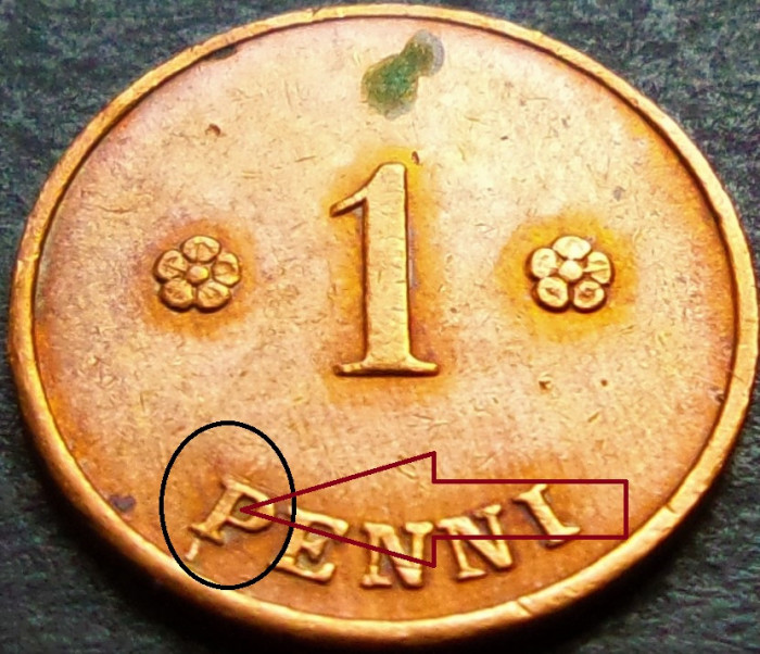 Moneda istorica 1 PENNI - FINLANDA, anul 1922 *cod 586 A = eroare batere