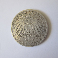 Rară! Statele Gemane/Regatul Bavariei 2 Mark 1902 D argint(0.900) regele Otto