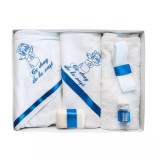 Trusou Botez 6 piese personalizat cu broderie - &quot;Cu drag de la Nasi&quot; - Ingeras - ALB - ALBASTRU- TB119