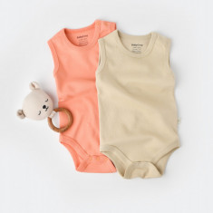 Set 2 body-uri fara maneci bebe unisex -100% bumbac organic - Roz/Crem, BabyCosy (Marime: 18-24 Luni)