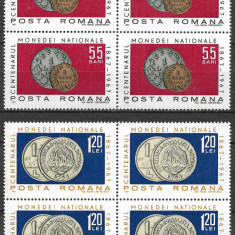 ROMÂNIA 1967 - LP 646 - CENTENARUL MONEDEI NAȚIONALE - SERIE MNH ÎN BLOC X4