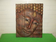 Arta orientala - BUDDHA - Tablou cu 3 panouri SCULPTURA in LEMN , triptic