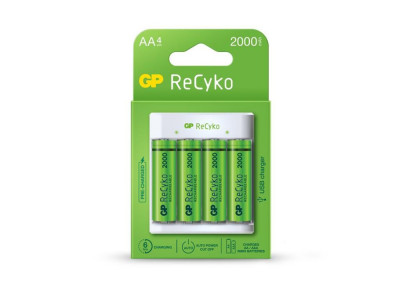 Incarcator E411 AA/AAA R3/R6 NiMH + 4 acumulatori 2000mAh GP ReCyKo GPE411210AAHC-2B4 foto