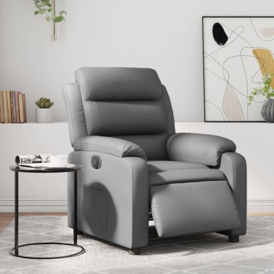vidaXL Fotoliu rabatabil electric, gri, piele ecologică foto