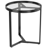 HOMCOM Măsuță laterală rotundă cu blat din sticlă securizată și structură metalică geometrică pentru spații mici, Negru | Aosom Romania