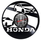 Ceas de perete decorativ realizat din disc de vinil, Model Honda Civic / Auto Japonez Sport, Negru, 30 cm