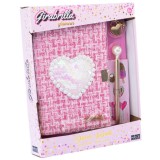 Jurnal cu coperta tweed, paiete si lacat, pix inclus, Nice, Glamour Girabrilla