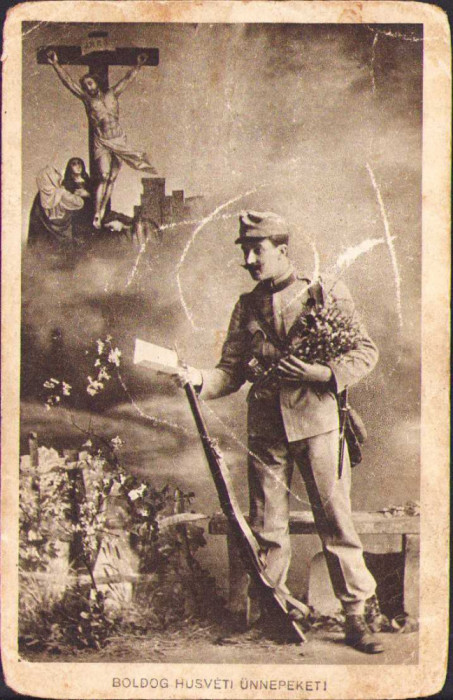 HST CP29 Carte postala austro-ungară tematică militară Paște 1917 circulată Dej