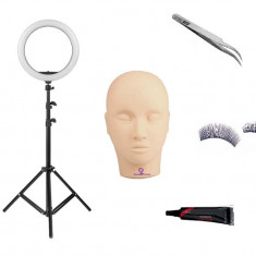 Kit gene false de incepatori cu Ring Light si trepied , cap practica, gene banda