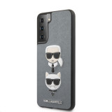 Husa Plastic - TPU Karl Lagerfeld Saffiano K&amp;C Heads pentru Samsung Galaxy S21+ 5G, Argintie KLHCS21MSAKICKCSL