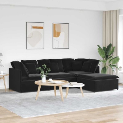 vidaXL Canapea modulară cu taburet și perne, catifea, negru foto
