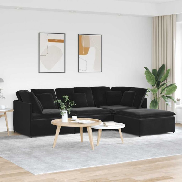 vidaXL Canapea modulară cu taburet și perne, catifea, negru