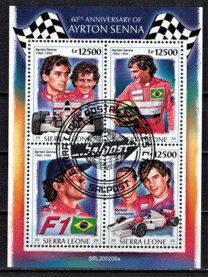 SIERRA LEONE 2020 - Piloti celebri, Ayrton Senna, aniv. 60 ani /colita noua foto