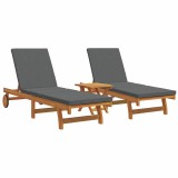 VidaXL Șezlong cu pernă 3 pcs Maro 40 x 40 x 40cm Lemn masiv de acacia