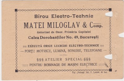 Birou electro-technic Matei Miloglav &amp;amp; Comp Bucuresti Calea Dorobantilor 1925 foto