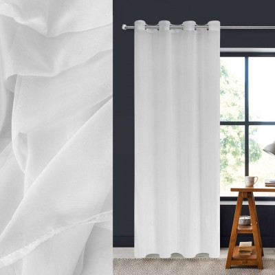 Perdea Decorativă, Voal șifonat, Inele Metalice, Culoare Ecru, Dimensiuni 140x250cm foto