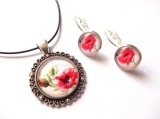 Set pe rotund cu model floral, set cu maci rosii 39943