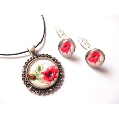 Set pe rotund cu model floral, set cu maci rosii 39943