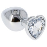 Cumpara ieftin Plug Anal Metal Clear Heart Jewel Medium