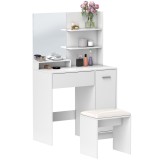 HOMCOM Masă de Toaletă cu Oglindă și Taburet, 80x40x132 cm, Alb | Aosom Romania