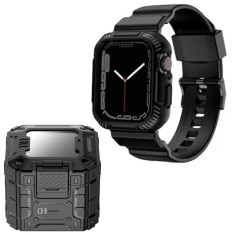 Husa compatibil apple watch ultra / ultra 2 si curea carbon ruggedarmor black foto