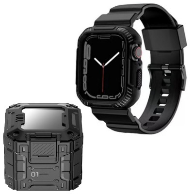 Husa compatibila apple watch 4 / 5 / 6 / se / se 2 / 7 / 8 / 9 44mm,45mm si curea carbon ruggedarmor, black foto