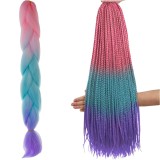 Coada sintetica pentru &icirc;mpletituri ombre roz, alb, turcoaz si mov 60 cm