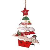Decoratiune de craciun din lemn, flippy, cu snur pentru agatare in brad, model brad de craciun si om de zapada, scris we wish you a merry christmas, 1