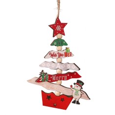 Decoratiune de craciun din lemn, flippy, cu snur pentru agatare in brad, model brad de craciun si om de zapada, scris we wish you a merry christmas, 1