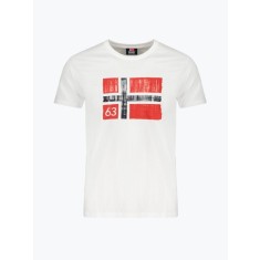 Tricou barbati cu decolteu la baza gatului si imprimeu cu logo, Alb (Marime: XL)