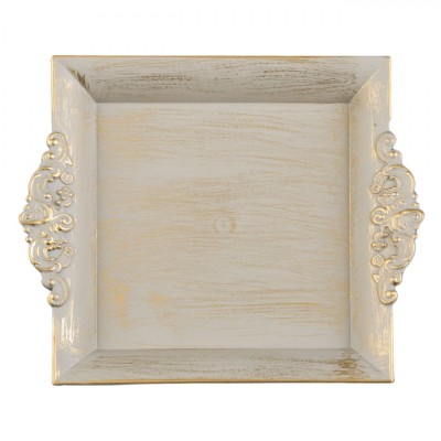 Platou Decorativ, Plastic, Bej Auriu Brushed, 23x19.5cm, Ad&amp;acirc;ncime 2.5cm, Design Sculptat foto