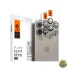 Folie de protectie Camera spate Spigen EZ FIT pentru Apple iPhone 16 Pro / 16 Pro Max / 15 Pro Max / 15 Pro Sticla Securizata Set 2 bucati Gri AGL0716