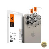 Folie de protectie Camera spate Spigen EZ FIT pentru Apple iPhone 16 Pro / 16 Pro Max / 15 Pro Max / 15 Pro Sticla Securizata Set 2 bucati Gri AGL0716