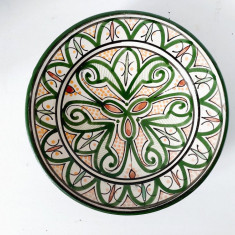 Farfurie perete ceramica SAFI Maroc, handmade, 21.5cm diametru, lut