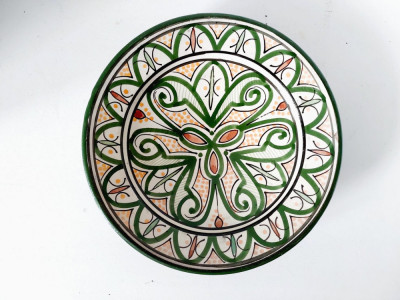 Farfurie perete ceramica SAFI Maroc, handmade, 21.5cm diametru, lut foto