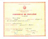 AMS# - CERTIFICAT INOVATOR DISPOZITIV DE SCARMANAT IARBA DE MARE 1969 SUCEAVA