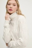 Tommy Jeans pulover din amestec de lana femei, culoarea bej, cu guler, DW0DW19389