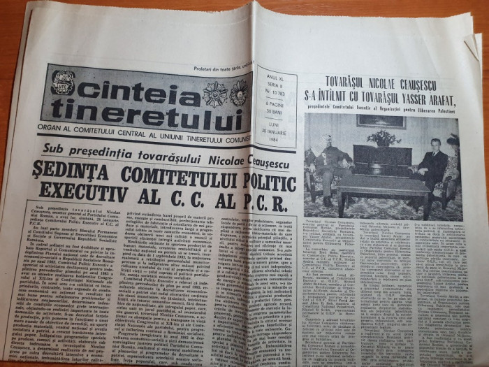 scanteia tineretului 30 ianuarie 1984-intalnirea lui ceausescu cu yasser arafat