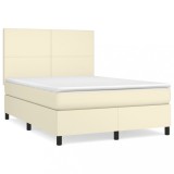 Cumpara ieftin Pat box spring cu saltea, crem, 140x190 cm, piele ecologica