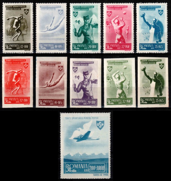 Romania 1945, LP 175 + 176, OSP O.S.P. Sportul Popular, seria + P.A., MNH LUX!