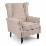 Cumpara ieftin Fotoliu confortabil Piore, Stil Modern, Material tesatura Bej și Lemn de Cauciuc Negru, Dimensiuni 77x80x106 cm