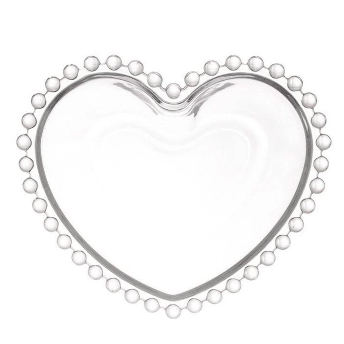 Bol de sticla elegant in forma de inima Pufo Heart pentru servire alune, fistic, bomboane, gustari, 16 cm