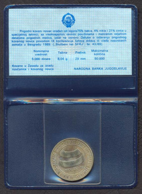 IUGOSLAVIA █ COMEMORATIV MONEDE IN FOLDER █ 5000 Dinara █ 1989 █ KM-136 █ UNC foto
