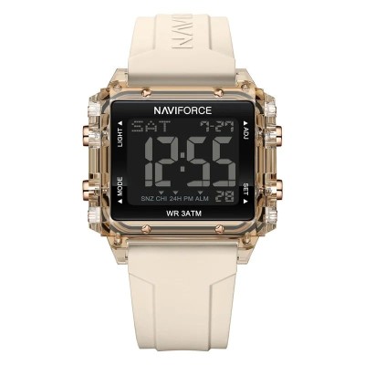 Ceas barbatesc de mana Naviforce Sport Casual Digital Cronograf Quartz Fashion Crem Auriu foto