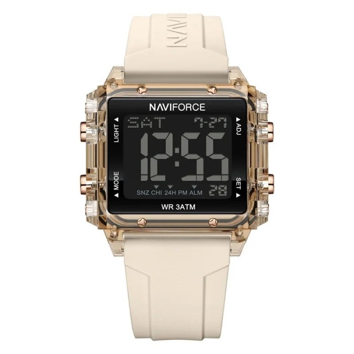 Ceas barbatesc de mana Naviforce Sport Casual Digital Cronograf Quartz Fashion Crem Auriu