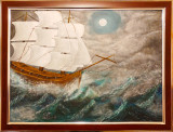 Tablou pictura 30x40 cm corabie maritim &quot;Furtuna pe mare&quot;, Marine, Acrilic, Realism