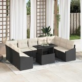 Set de canapea pentru grădină cu 10 piese și perne, Negru, Poly Rattan