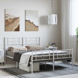 Cadru Pat Metalic vidaXL Alb 135x190 cm cu Tăblie, Spațiu Depozitare, Suport Saltea