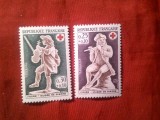 Serie 2 valori Franta 1967 - Crucea Rosie - Statuete Fildes