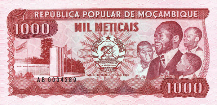 Bancnota Mozambic, 1000 Meticais 1983-1989 (stema modificata), UNC